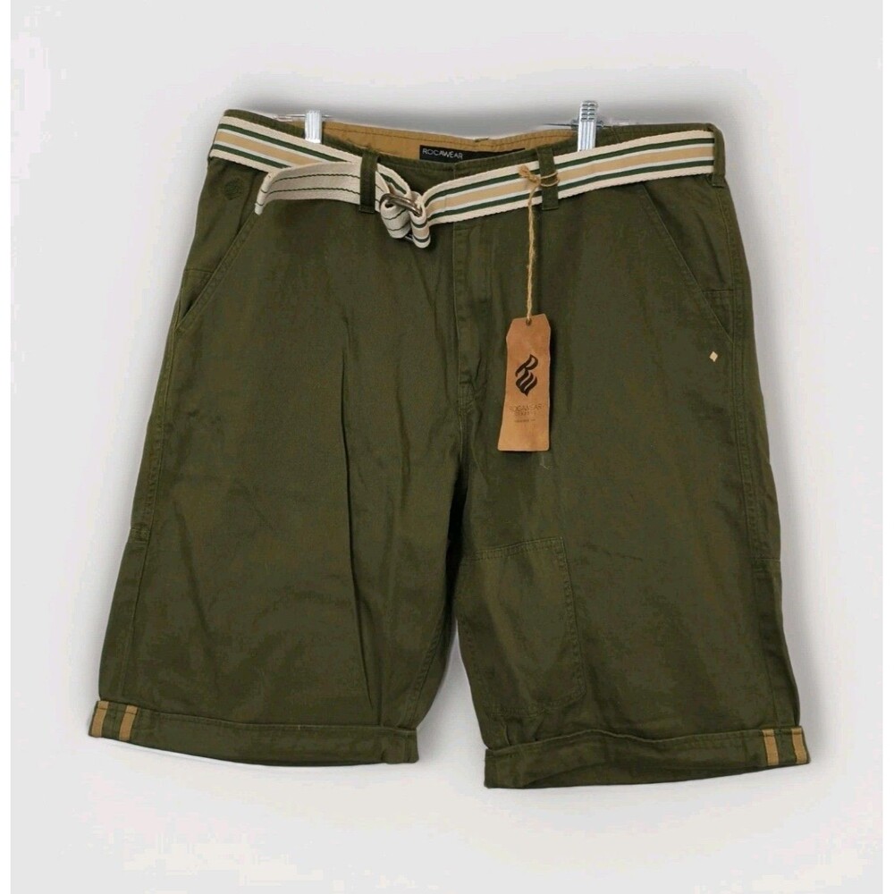 Rocawear‎ Military Green "Volume" Belted Cotton Shorts Size 38 New With Tags